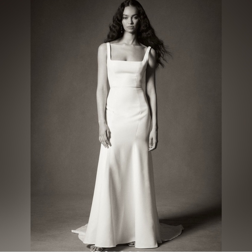 Jenny Yoo Cream Square Neck Sleeveless Sheath Wedding Dress